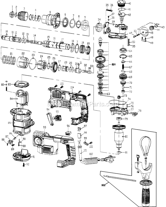 Black and Decker KD1250K-AR (Type 1) Rotary Hammer Power Tool Page A Diagram